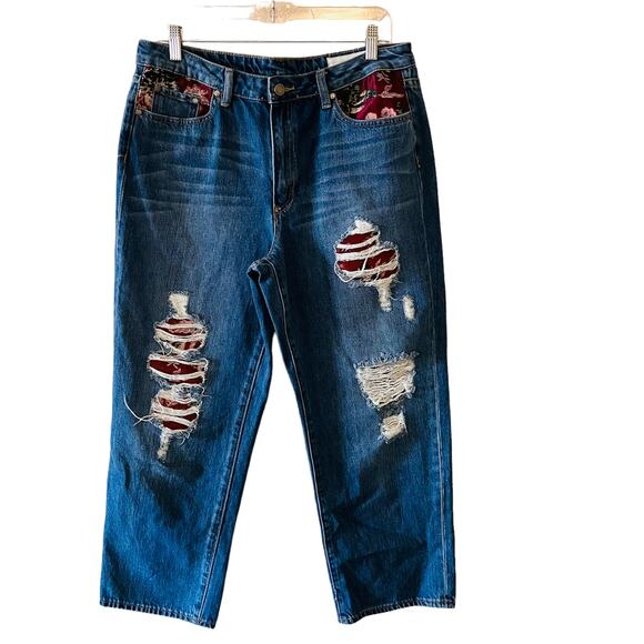 Vince Camuto Distressed Tapestry High Rise Straight Leg Crop Jeans Size 31 - Picture 2 of 12